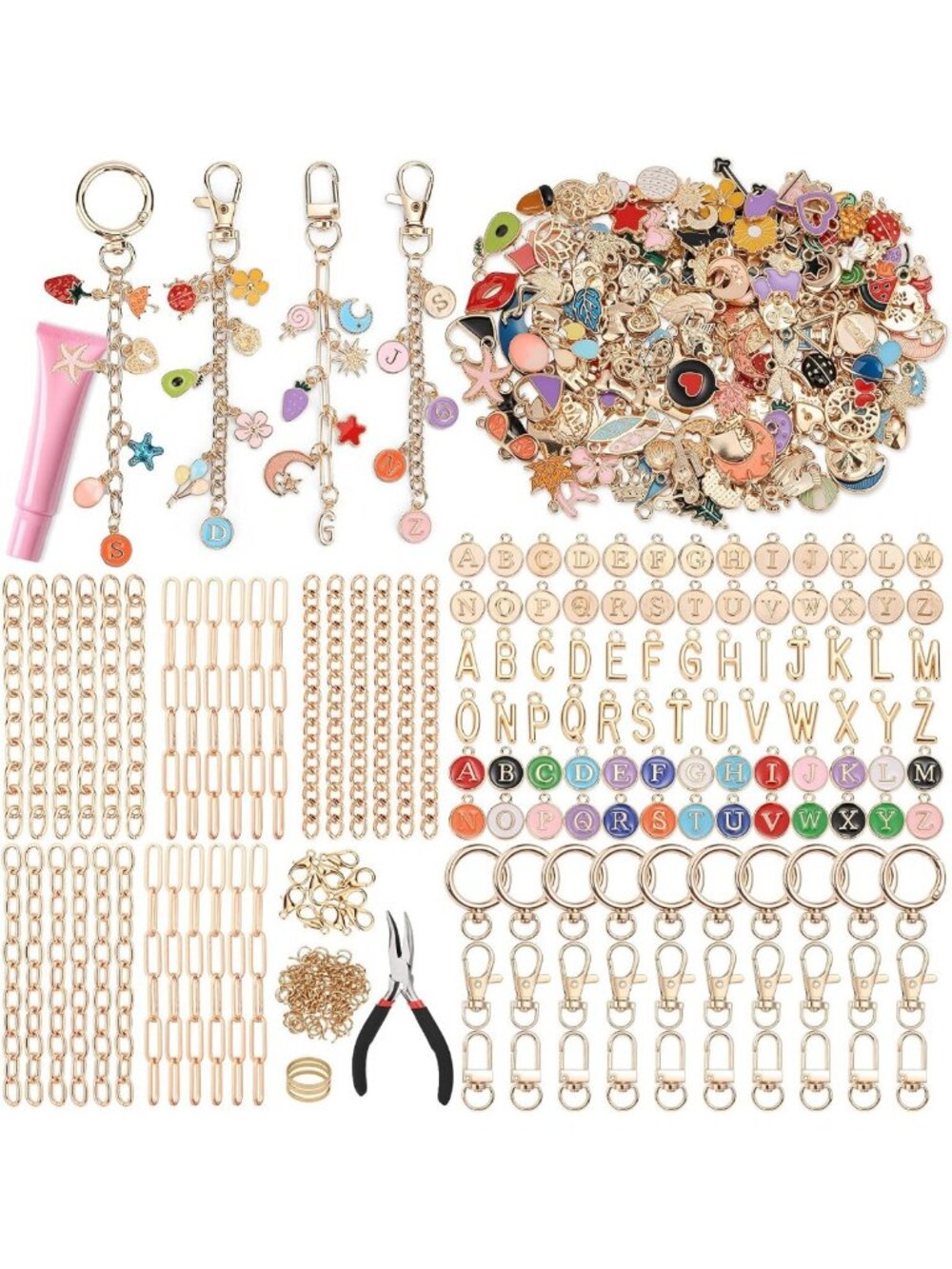 DIY Keychain Making Kit - 500Pcs Charms, Hooks, Chains & Tools for Custom Gifts